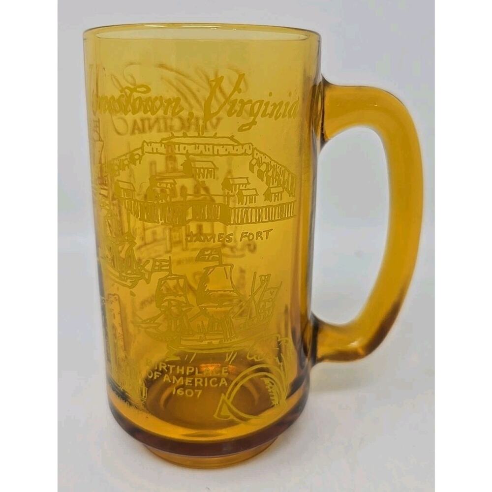 Vintage Jamestown -Williamsburg Virginia Souvenir Mug Glass Clean U272